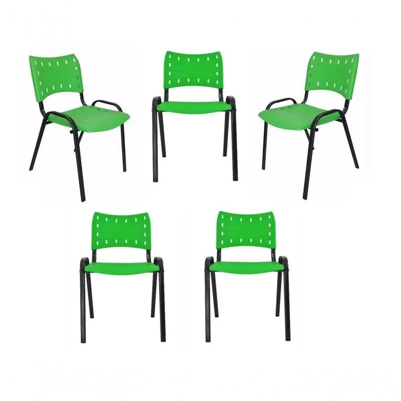 Kit 5 Cadeiras Iso Para Escola Escritório Comércio Verde Base Preta