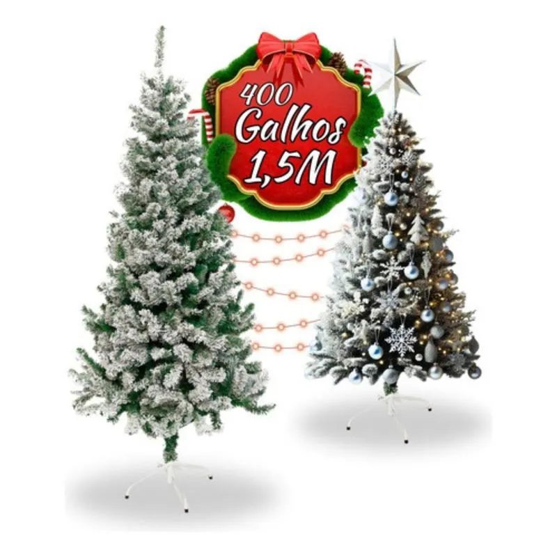 Árvore De Natal Nevada 150cm 400 Galhos Luxo Cheia Nfe