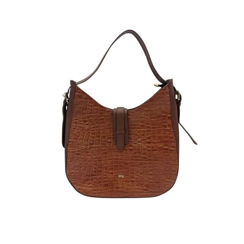 Bolsa Mayon 5246 Vicenza Couro Shopping Croco Cor Conhaque