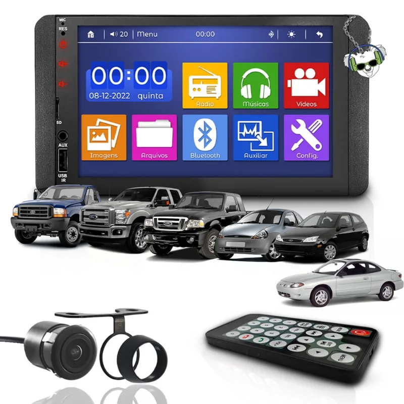 Kit Central Multimídia Universal Espelhamento Usb Mp5 2 Din Bluetooth Câmera de Ré Ford Ka Escort Focus Ranger F250 F350 F4000 Moldura Preta