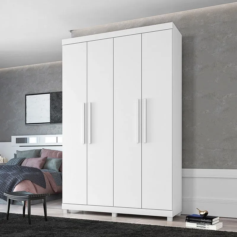 Guarda Roupa com 2,20 de Altura 4 Portas 3 Gavetas Búzios - Branco