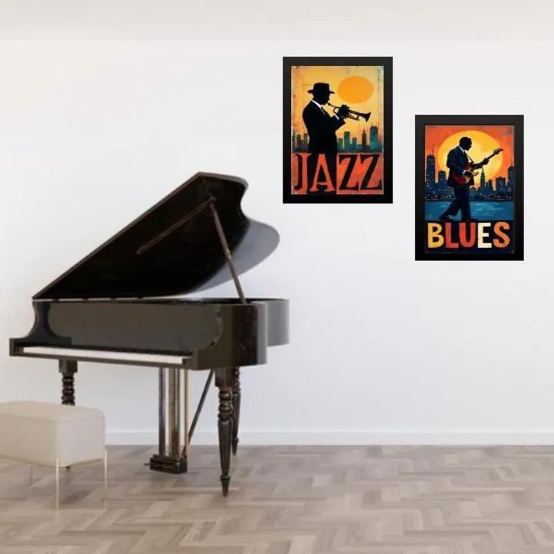 Kit 2 Quadros Músicos Jazz E Blues 45X34Cm - Com Vidro