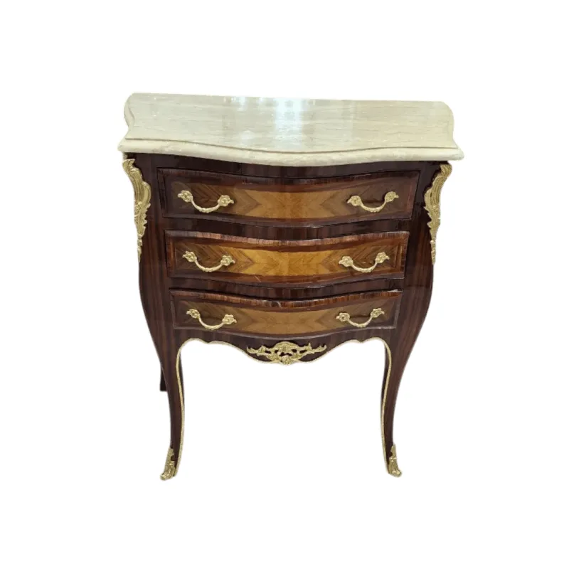 Mesa de Cabeceira Clássica com Tampo em Mármore 80x69x37 cm - Design Elegante e Sofisticado