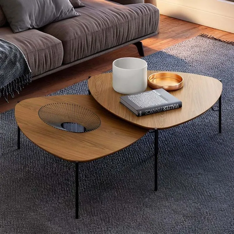 Conjunto De Mesas De Centro Bend Mdf Metal 89cm Louro Com Preto Casa Lar Shop