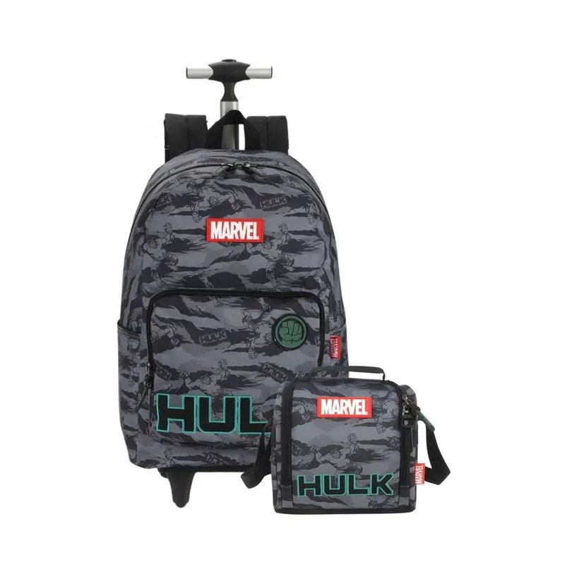 Kit Escolar Luxo Hulk Cinza Mochila Rodas + Lancheira