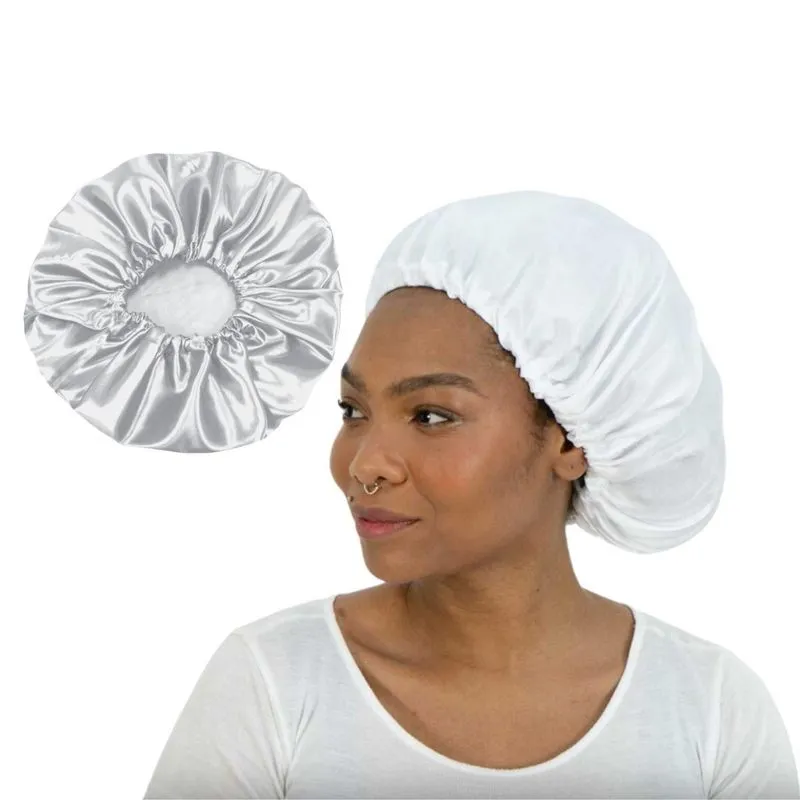 Touca De Cetim Branca Anti Frizz Para Cabelos Volumosos