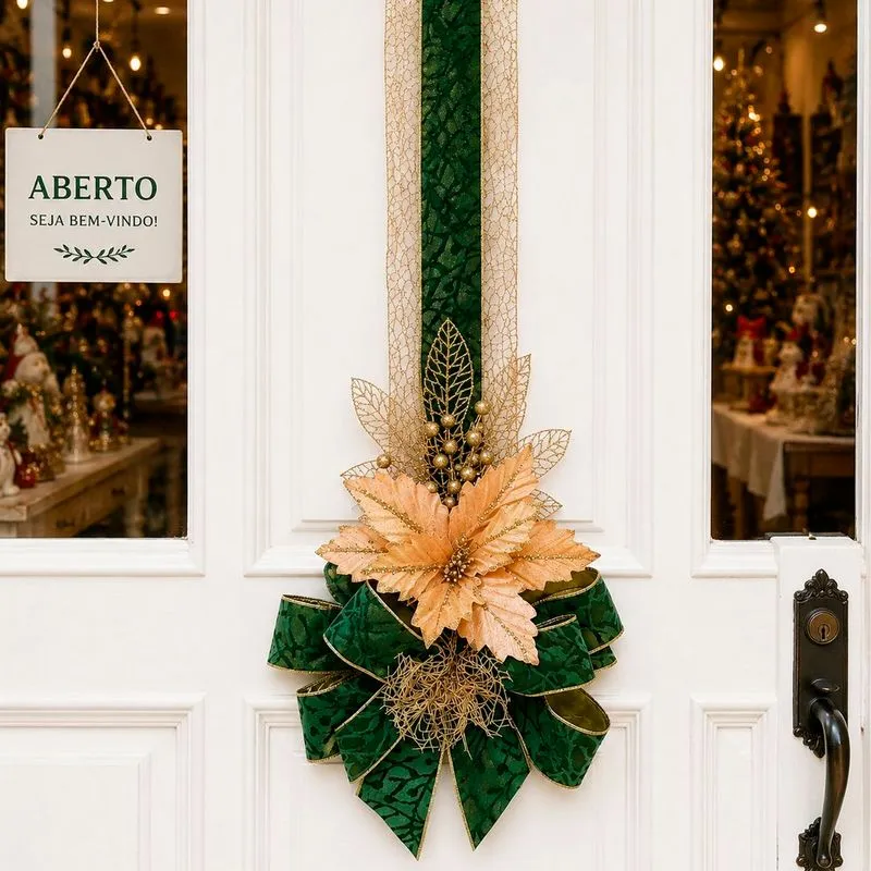Escapulário Verde Natalino Flor Dourado Decoração Porta 2m