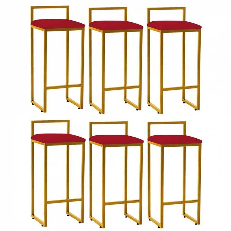 Kit 06 Banqueta Alta Lina Dourado Vermelho