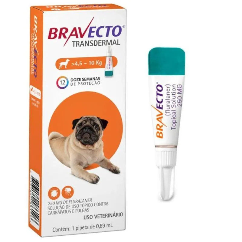 Bravecto Transdermal 250 Mg Caes 4,5 10kg Antipulga Pipeta