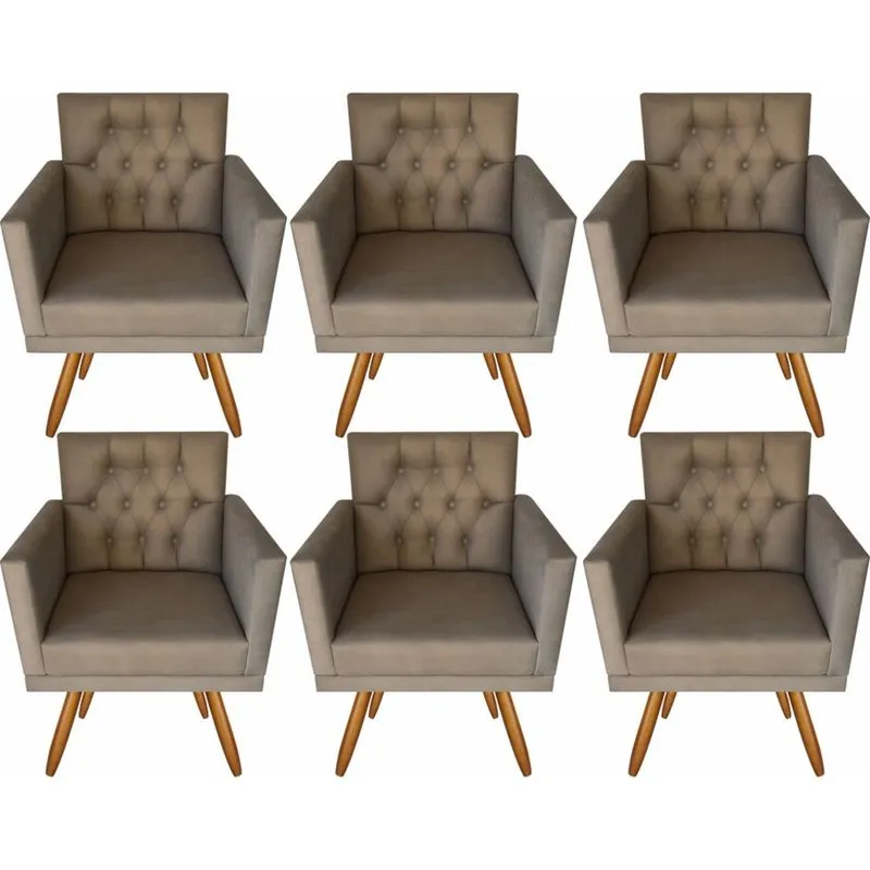 Kit 6 Poltronas Decorativas Larah Escritório Capitonê Capuccino