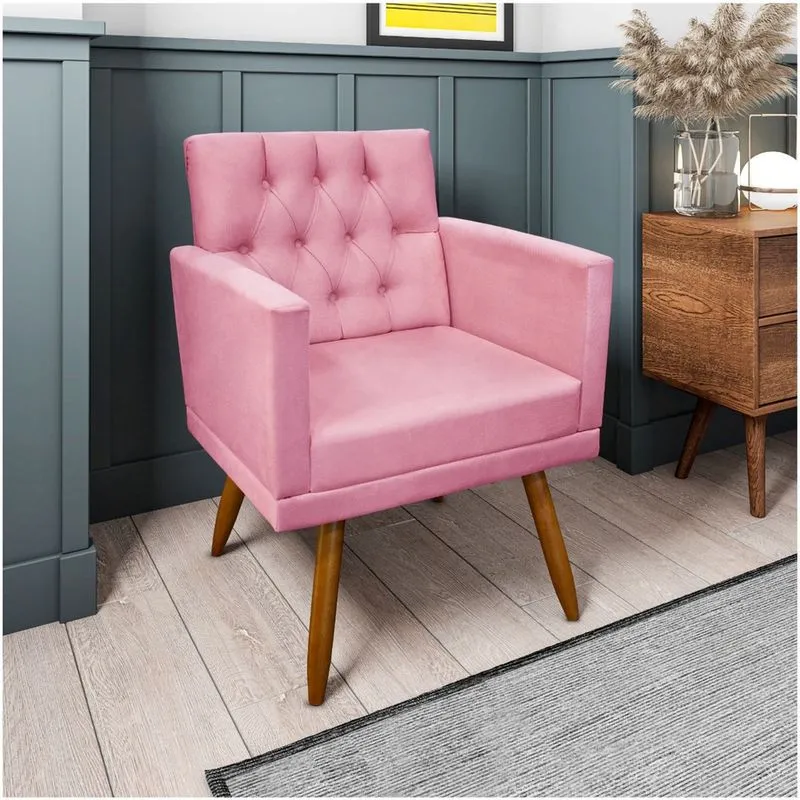 Poltrona Decorativa Larah Capitonê Rosê Visalar Móveis