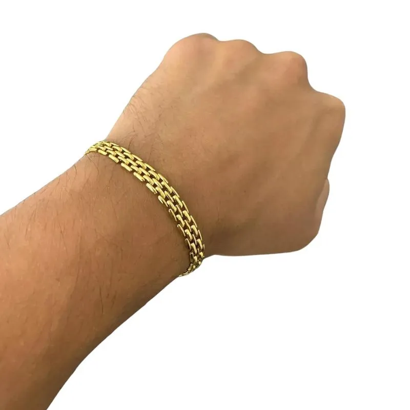 Pulseira Elo Americano 8mm- Banhado a Ouro 18k