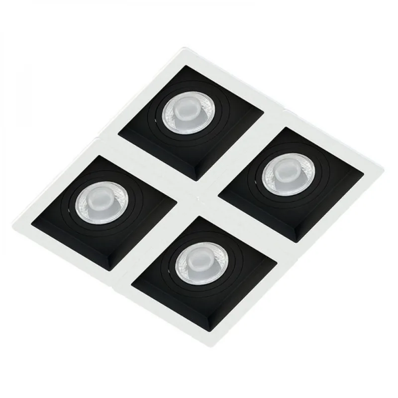 Spot Quadruplo Embutir Quadrado Recuado Branco Fundo Preto