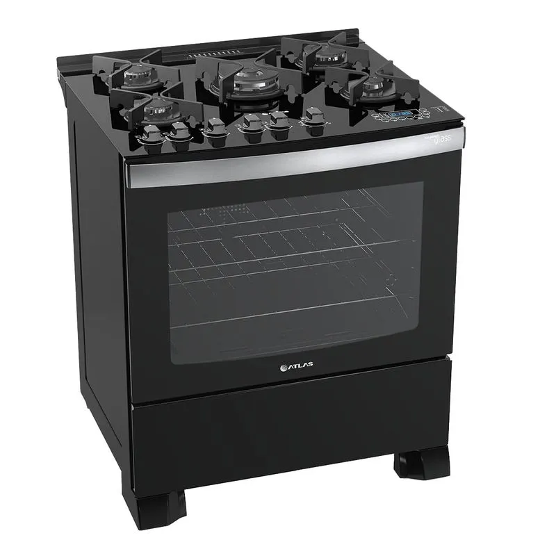 Fogão de Piso 5 Bocas Preto Atlas Top Gourmet Glass Bivolt