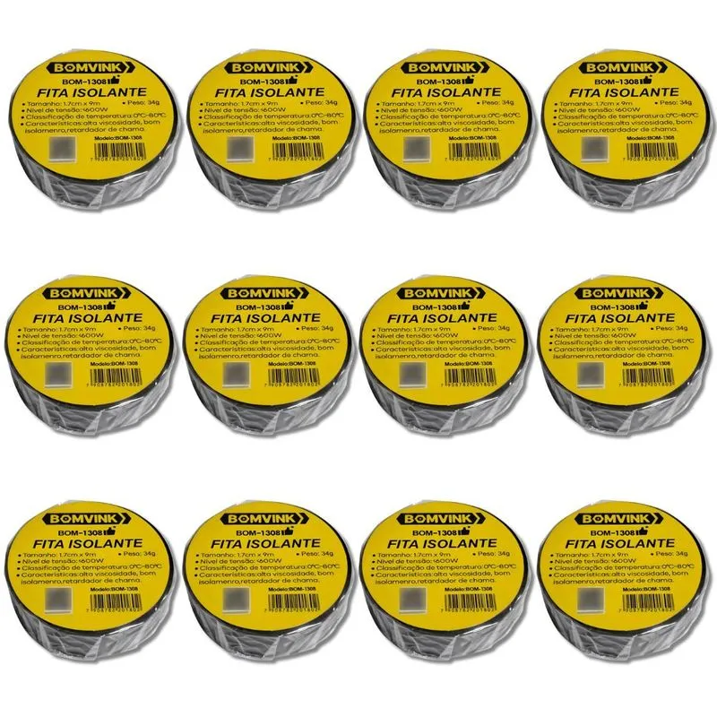 Kit 12 Fita Isolante Antichamas 1.7cm X 9m Bom1308 Bomvink