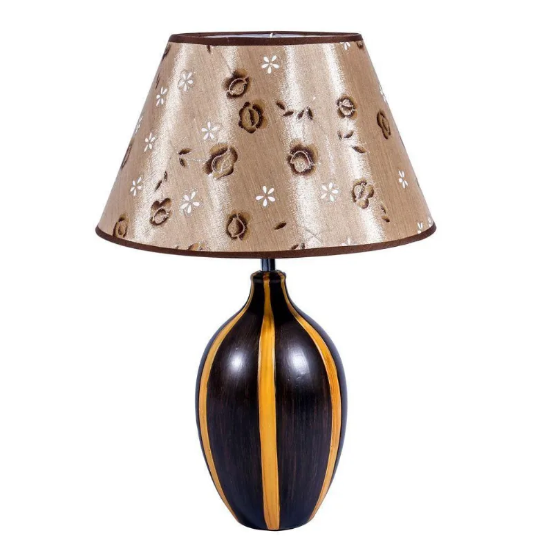 Abajur Sonho Base Marrom Escuro E-27 40w Cúpula Tecido Floral Home Line Bivolt Bivolt