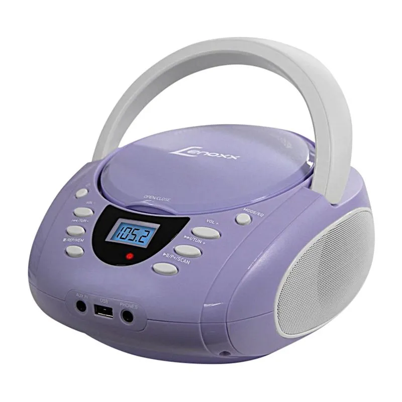 Som Portátil Lenoxx Boombox BD 120 Rádio FM Reproduz CD, MP3 Conexão USB e Auxiliar 5W RMS Bivolt Roxo