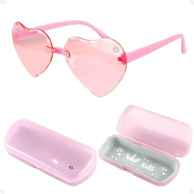 Oculos Sol Rosa Vintage Coração Retro Infantil Menina + Case Verão Qualidade Premium Acetato Praia