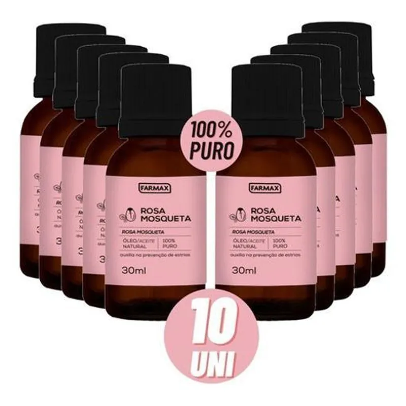 Kit 10 Óleo Rosa Mosqueta Natural Farmax 100% Puro 30ml