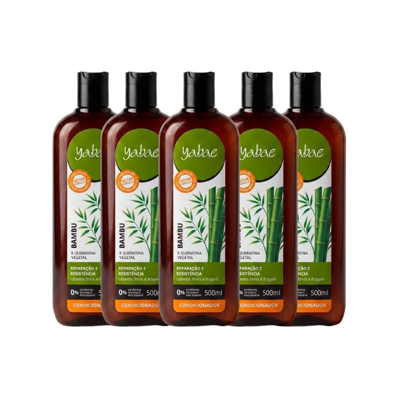 Kit Bambu E Queratina – 5 Condicionador 500ml - Yabae – Vegano