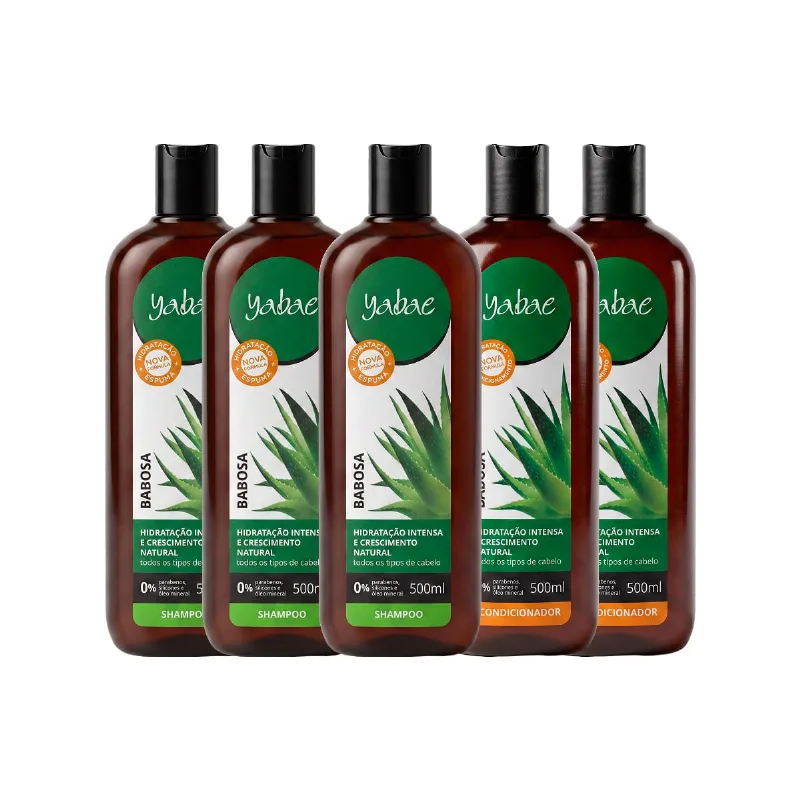 Kit Babosa - 3 Shampoos 500ml E 2 Condicionadores 500ml - Yabae - Vegano