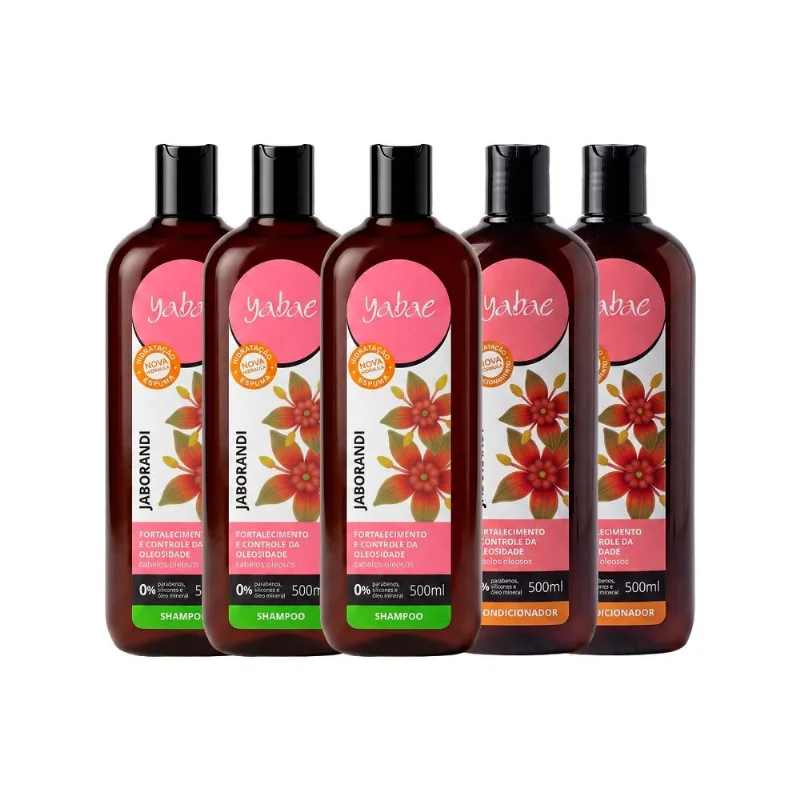 Kit Jaborandi - 3 Shampoos 500ml E 2 Condicionadores 500ml - Yabae - Vegano