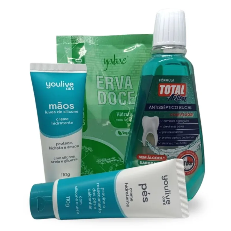 Enxaguante Bucal + Sabonete Líquido + Creme Para Pés E Mãos - Kit Verde
