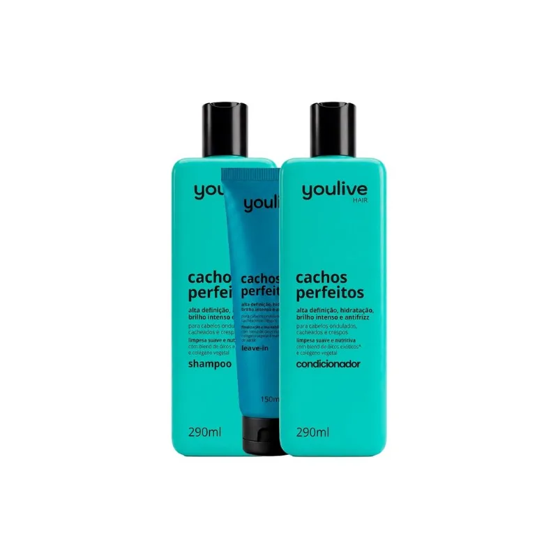 Shampoo + Condicionador + Leave-in - Kit Cachos Perfeitos Youlive
