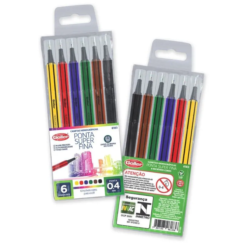 Canetas Hidrográficas 0.4mm Ponta Super Fina 6 Cores Básicas