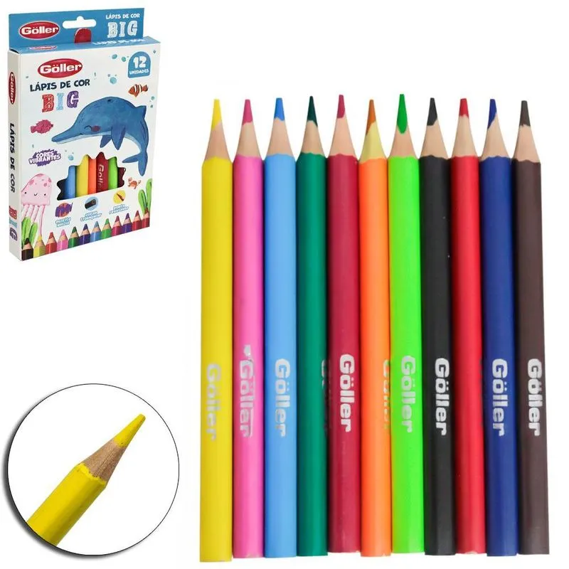 Lápis De Cor Jumbo Big Triangular 12 Cores Vibrantes