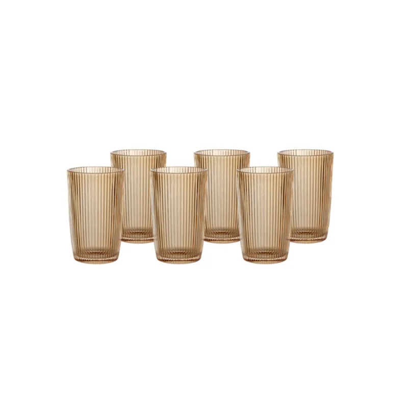 Copo Long Drink Vidro Graffiato Ambar 370Ml 6 Peças
