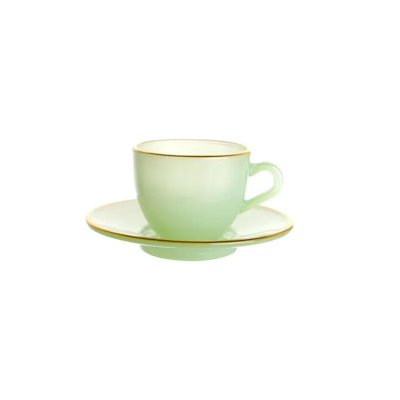 Xicara Café Matte Verde Com Borda Dourada 85ml 4 Peças