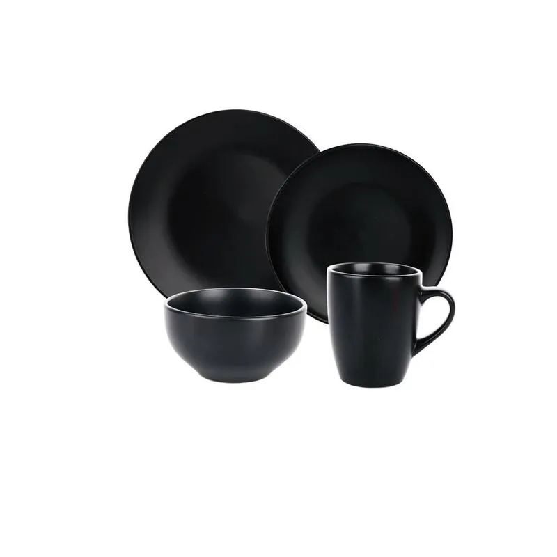 Conjunto Cerâmica 16 Peças Pratos Bowls Canecas Preto