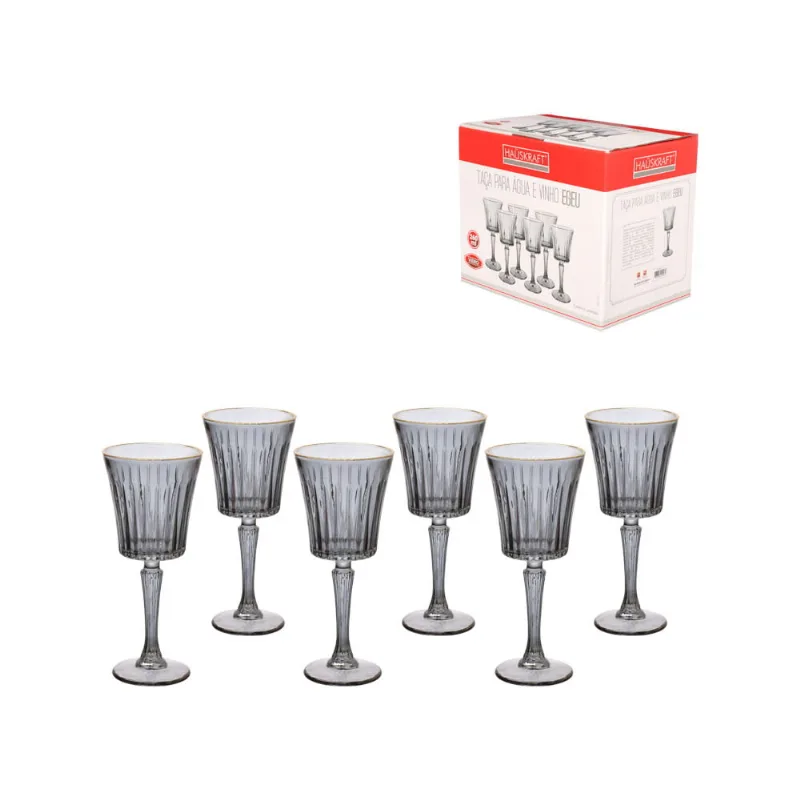 Jogo 6 Taças Água Vinho Vidro Graffiato Hauskraft 260Ml
