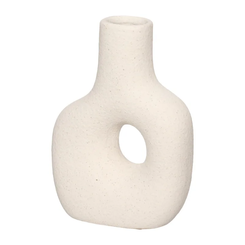 Vaso Mikonos Circular Cerâmica Branco Hauskraft 12X17Cm