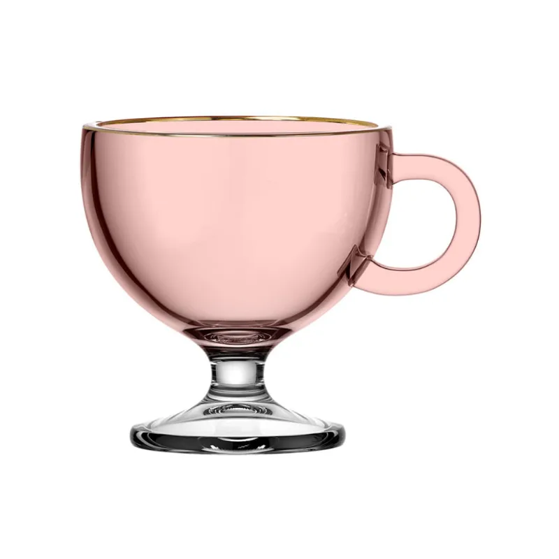 Jogo de Canecas Muse Rosa com Borda Dourada 6 Peças