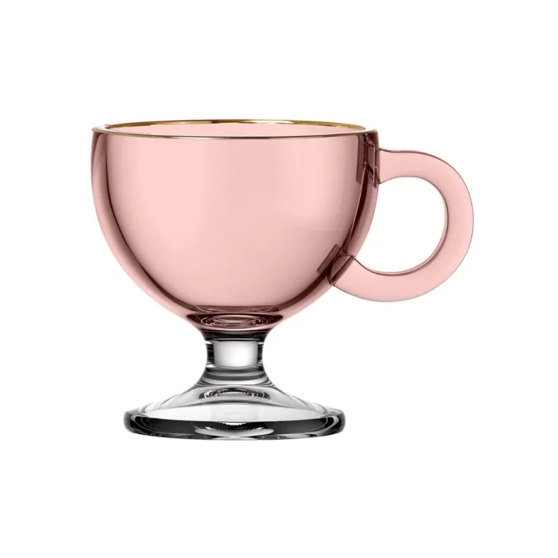 Jogo de Canecas Muse Rosa com Borda Dourada 6 Peças