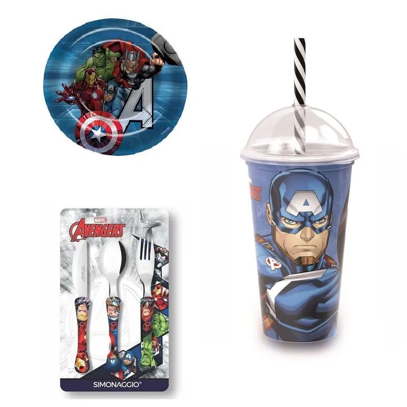 Kit Avengers Prato Talheres E Shake - Capitao America Kit Avengers Prato Talheres E Shake - Capitao America