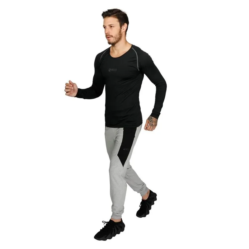 Calça Moletom Mayon Slim Cinza Recorte Lateral C Bolso