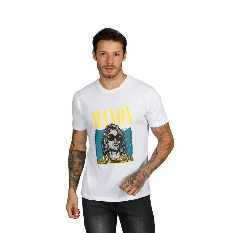Camiseta Mayon Kurt Cobain em Algodão Egípcio Cor Branco