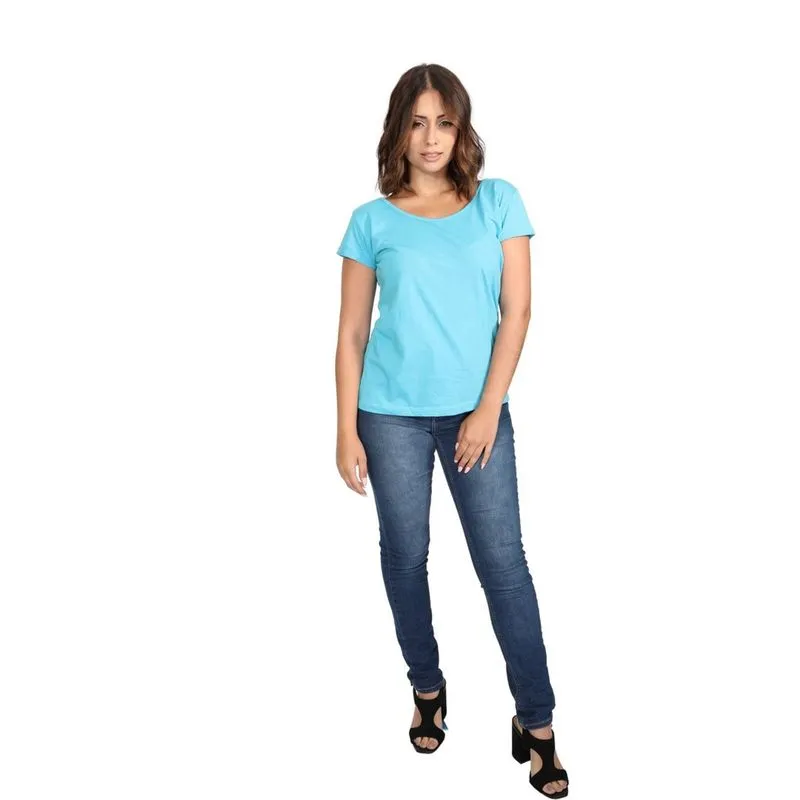 Blusa Feminina Mayon em Algodão Manga Dobrada Cor Azul Claro