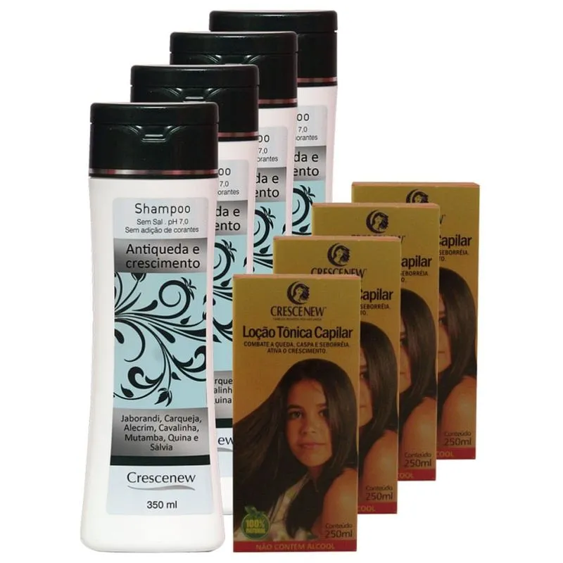 4 Shampoo Antiqueda E 4 Loção Jaborandi Crescimento Cabelo Crescenew