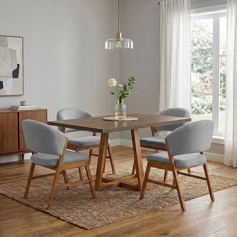 Conjunto de Jantar Isabela com Débora 4 Lugares Tampo MDF Linho Cinza Mesa 120cm Ideal Decor