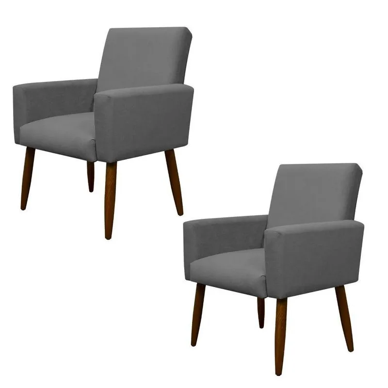 Kit 2 Poltronas Decorativa Sala E Quarto Nina Suede Herrero Cor: cinza