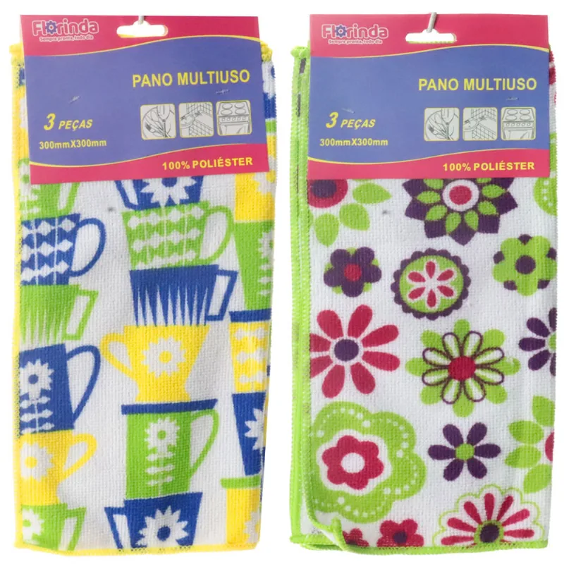 Jogo de Panos Multiuso 3 Peças Decoradas Florinda 30x30cm UB3030