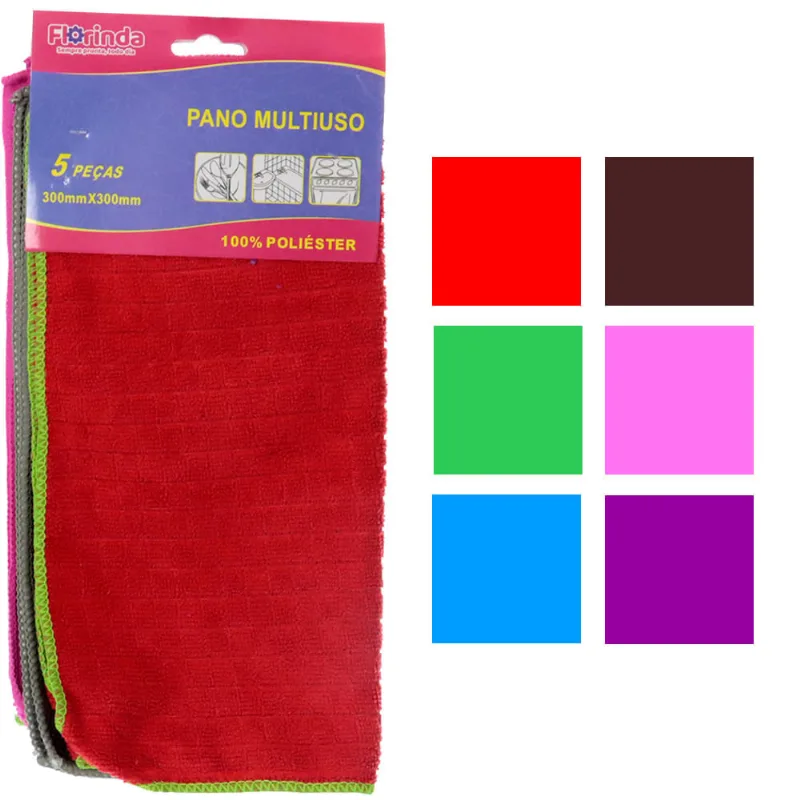 Jogo de Panos Multiuso 5 Peças Colorido Florinda 30x30cm UB3031