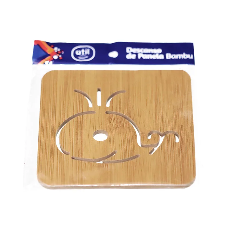 Descanso de Panela Bambu Quadrado Decorado Útil Bazar 13cm UB3849