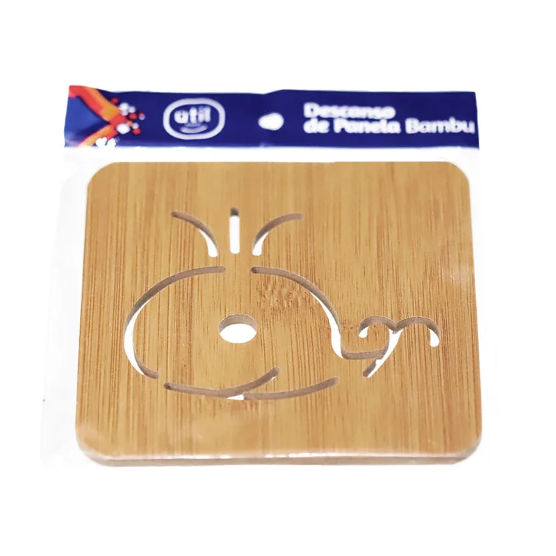 Descanso de Panela Bambu Quadrado Decorado Útil Bazar 15cm UB5295