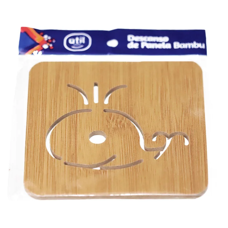 Descanso de Panela Bambu Quadrado Decorado Útil Bazar 17cm UB5296