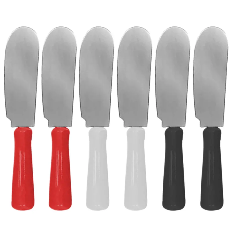 Jogo Mini Espátulas Inox com Cabo Plástico 6 Peças Preto, Vermelho e Branco Útil Bazar 10cm UB6036